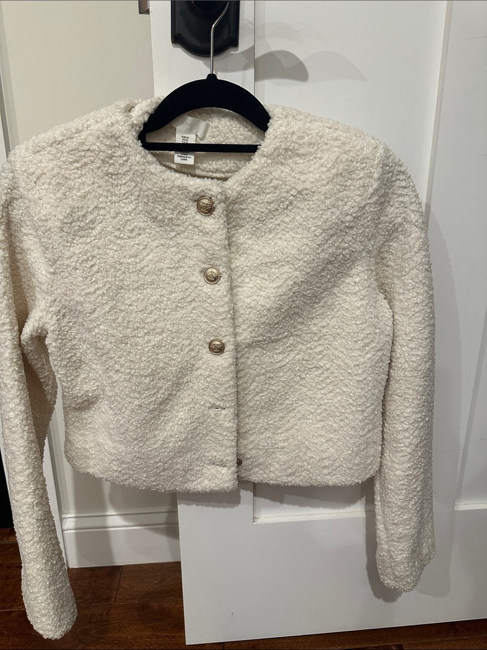 H&M Cream Bouclé Teddy Button Jacket